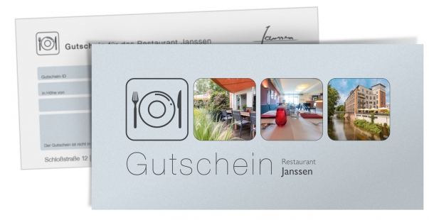 Gutschein für das Restaurant Janssen als Geschenk für Menschen, die man mit Gaumenfreuden beglücken kann.